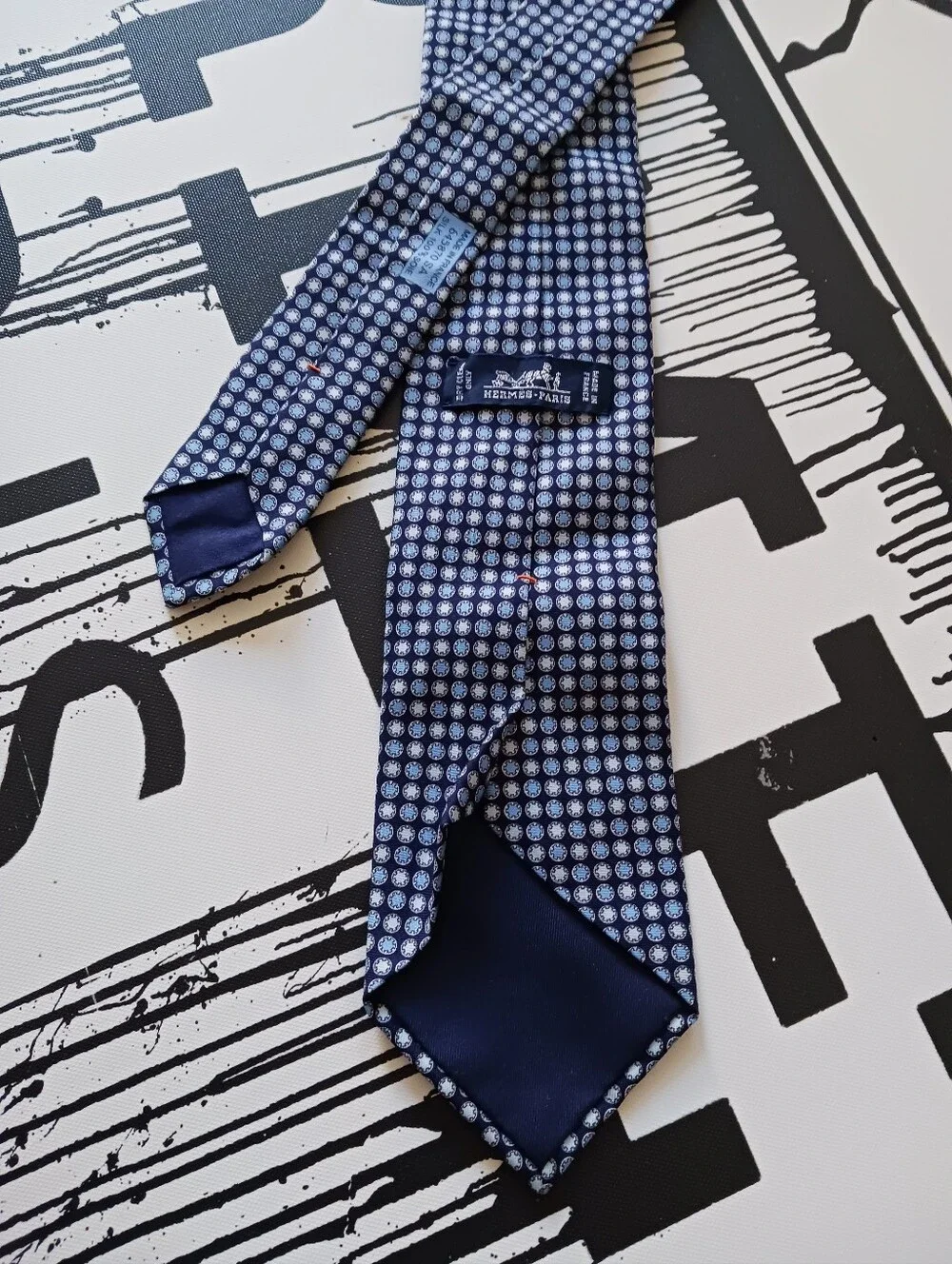 Hermes Cassette Tape Classic Blue Micro-Pattern Men’s Tie, 645870 SA, France